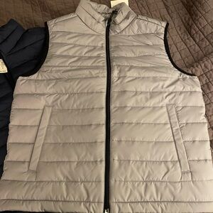 Two Aeropostale Men's Quilted Vests - one Light Gray and one navy